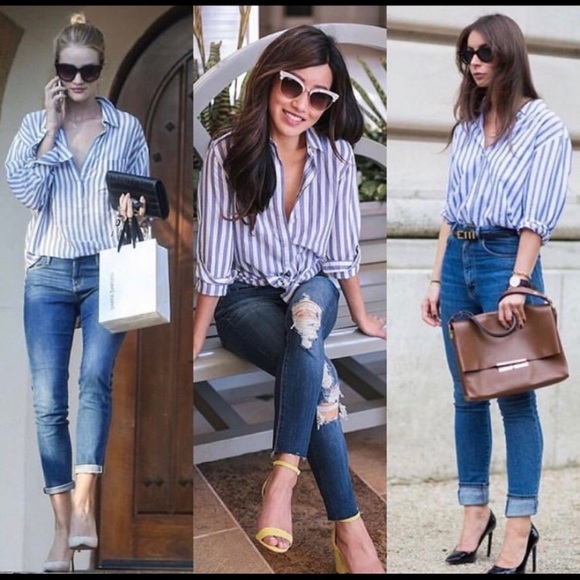 J. Crew Tops - AMAZING SOFT Jcrew Navy White Striped Button Top